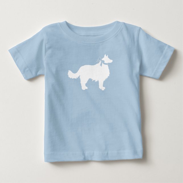Camiseta Para Bebê Chá de fraldas de Cachorro Collie Puppy Blue Boy (Frente)