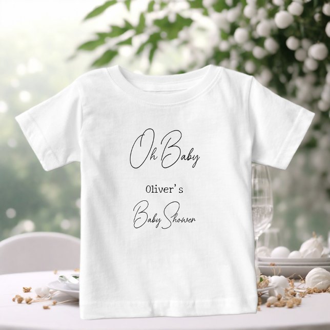 Camiseta Para Bebê Chá de fraldas de Caligrafia Elegante Simples (Criador carregado)
