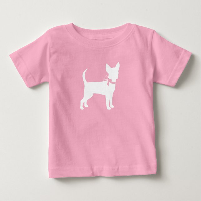 Camiseta Para Bebê Chá de fraldas de Chihuahua rosa (Frente)