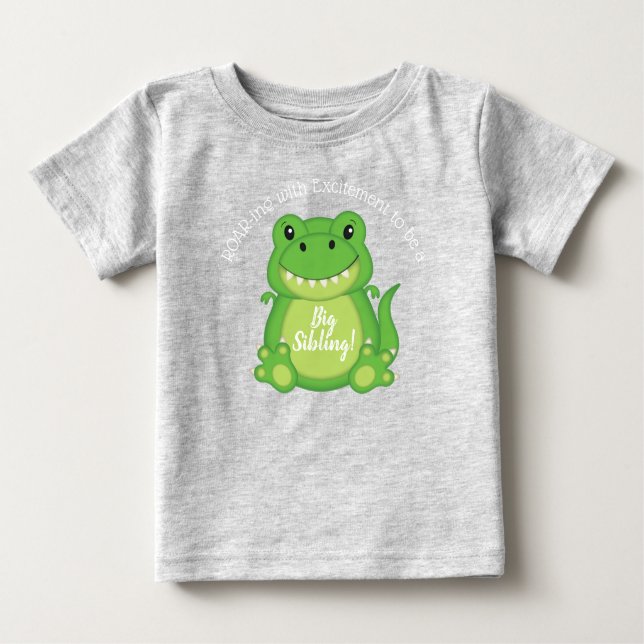 Camiseta Para Bebê Chá de fraldas de dinossauro T-Rex (Frente)