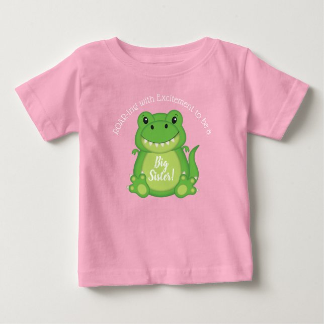 Camiseta Para Bebê Chá de fraldas de dinossauro T-Rex, garota rosa (Frente)