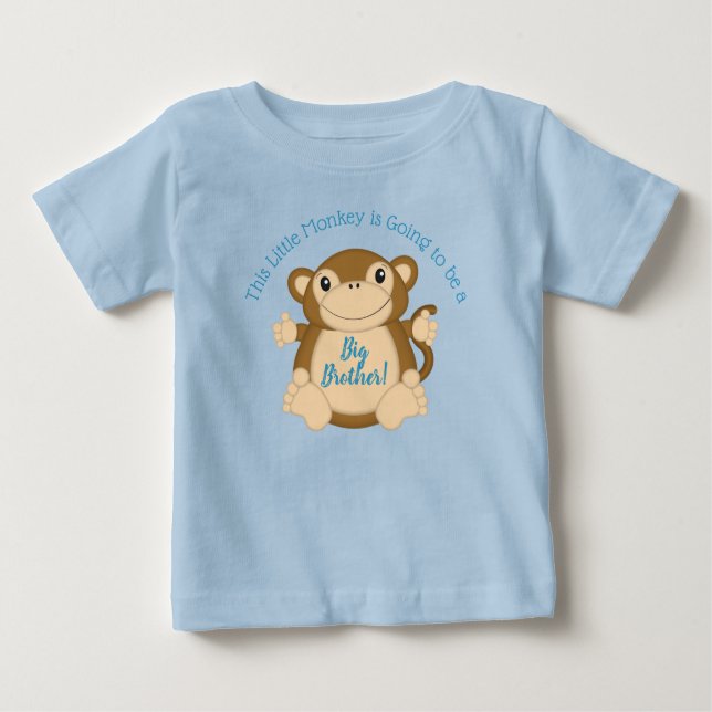 Camiseta Para Bebê Chá de fraldas de macaco azul (Frente)