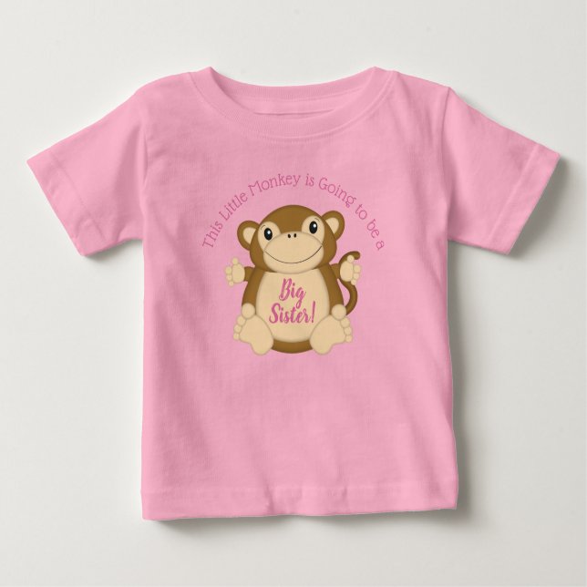 Camiseta Para Bebê Chá de fraldas de macaco rosa (Frente)