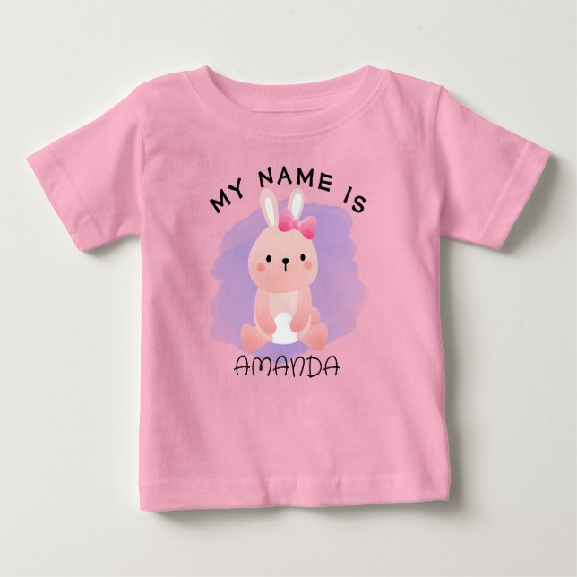 Camiseta Para Bebê Chá de fraldas de Nome Personalizado Coelho de Aqu (Frente)
