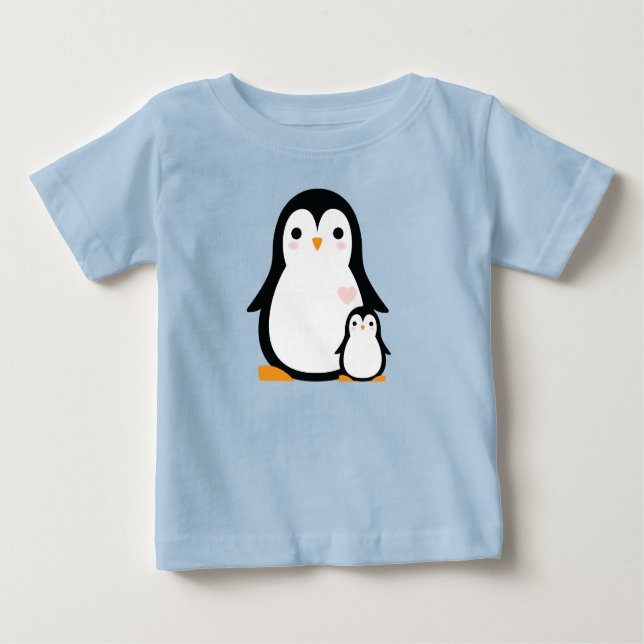 Camiseta Para Bebê Chá de fraldas de pinguim (Frente)