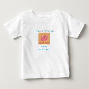 Camiseta Para Bebê Chá de fraldas de Tema Menino de Pássaro Rosa Boni
