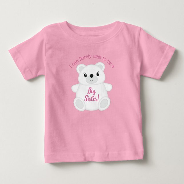 Camiseta Para Bebê Chá de fraldas de Urso Polar Rosa (Frente)