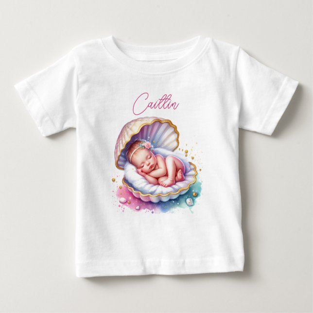 Camiseta Para Bebê Chá de fraldas Personalizado da Garota Costeira (Frente)
