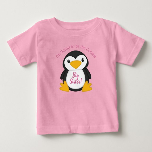 Camiseta Para Bebê Chá de fraldas pinguim rosa (Frente)