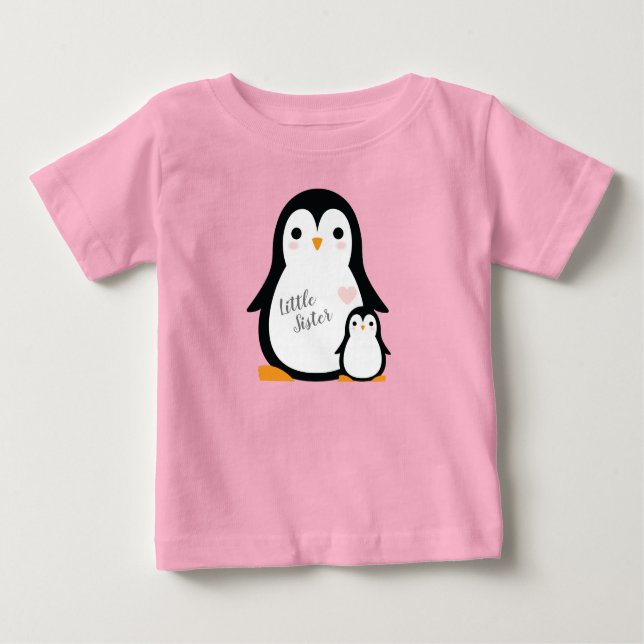 Camiseta Para Bebê Chá de fraldas Pinguim Rosa (Frente)