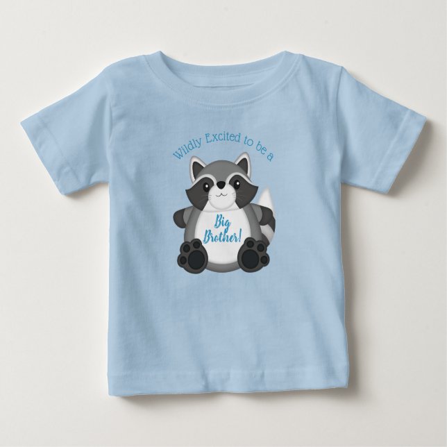 Camiseta Para Bebê Chá de fraldas Raccoon Azul (Frente)