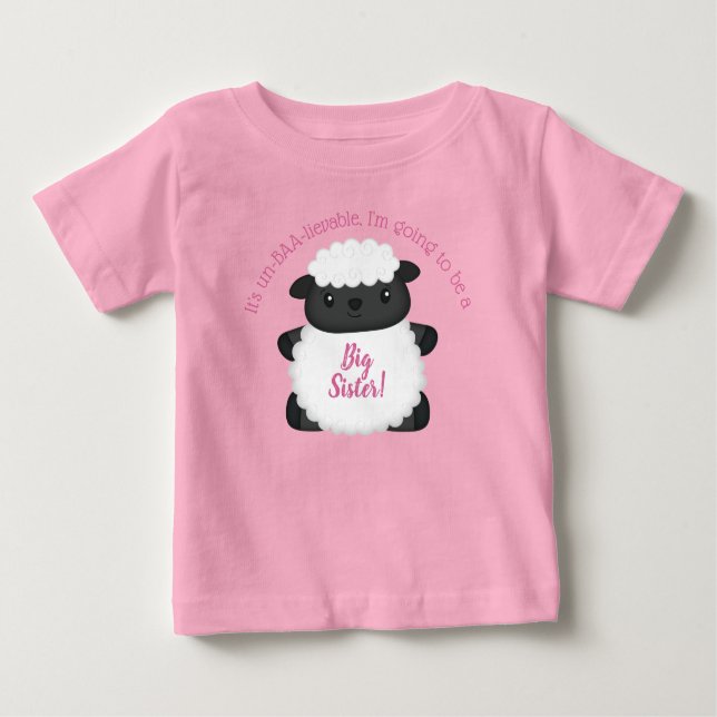 Camiseta Para Bebê Chá de fraldas Rosa Ovinos (Frente)