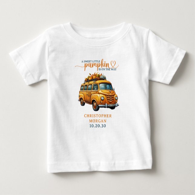 Camiseta Para Bebê Chá de fraldas Russo de Pequeno Pumpkin Laranja (Frente)