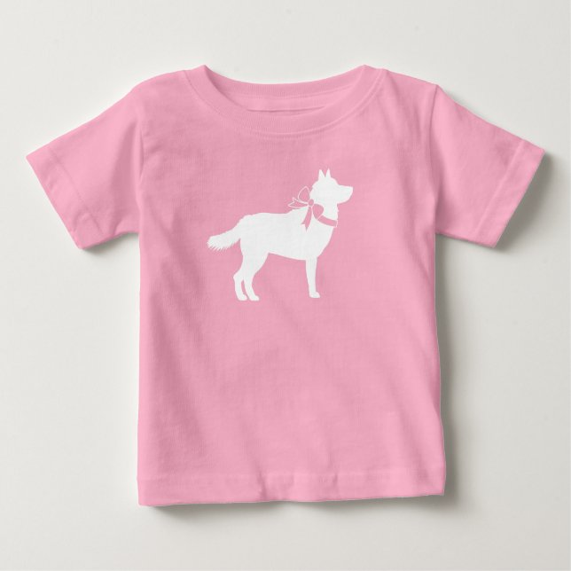 Camiseta Para Bebê Chá de fraldas Siberian Husky (Frente)