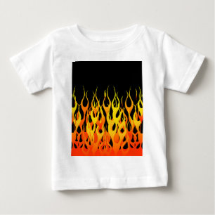 Camiseta Para Bebê Chamas de Corrida Clássica em Preto Sólido