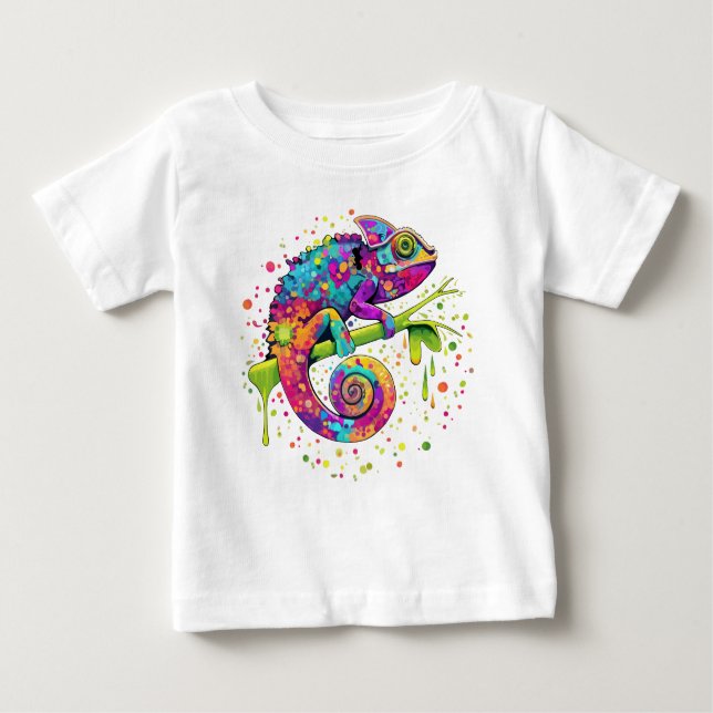 Camiseta Para Bebê Chameleon Paint mantém estilo aquarela (Frente)