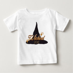 Camiseta Para Bebê Chapéu de Bruxa Retro Nome Malvado  