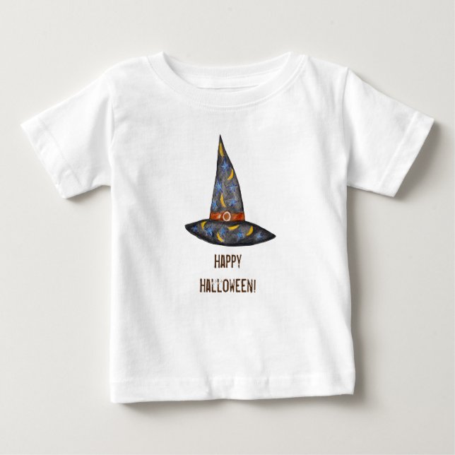 Camiseta Para Bebê Chapéu de Bruxa, T-Shirt do Bebê do Halloween (Frente)