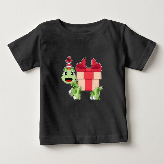 Camiseta Para Bebê Chapéu de Festa de aniversário de tartaruga (Frente)