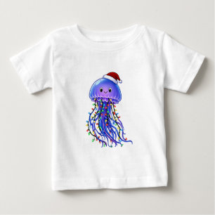 Camiseta Para Bebê Chapéu de Papai Noel de Água-viva Luzes de Natal A