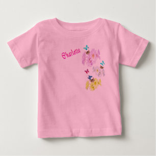 Camiseta Para Bebê Charlette Nome Com Gatinhos E Flores,