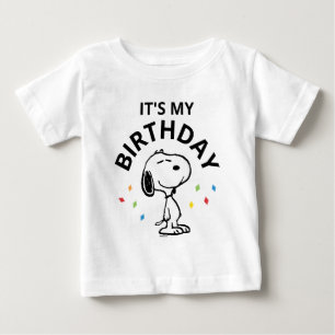 Camiseta Para Bebê Charlie Brown e Gang Confetti Aniversário