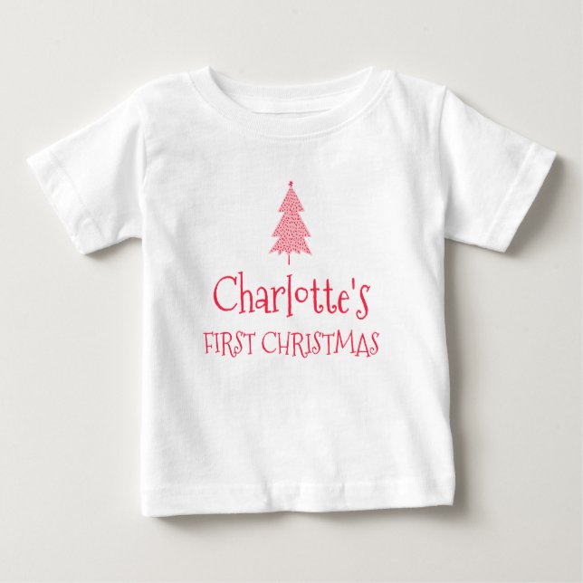Camiseta Para Bebê Charlotte First Christmas Baby 1rua Xmas Name Shir (Frente)