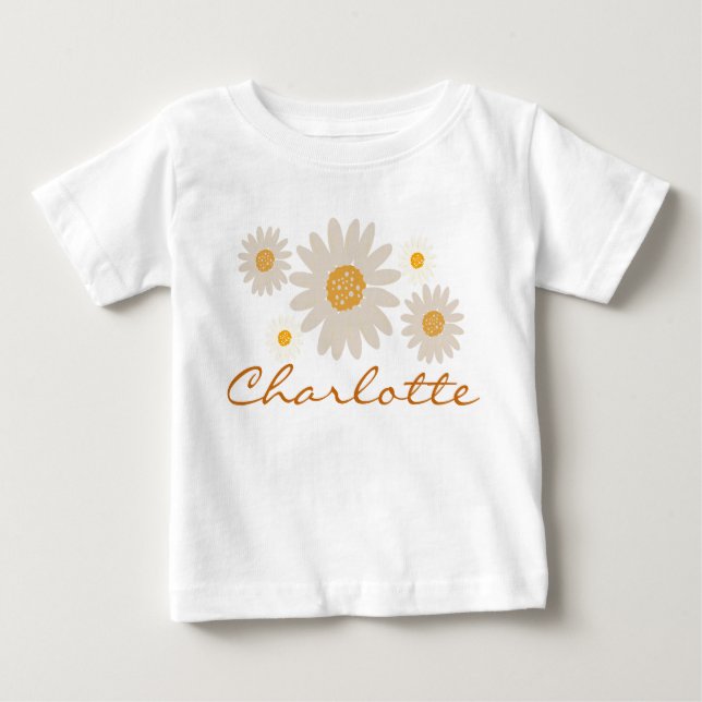Camiseta Para Bebê Charlotte name revela o retro daisy boho flower (Frente)