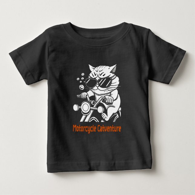 Camiseta Para Bebê Chat motard - Motorcycle Catventure (Frente)