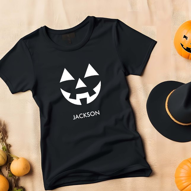 CAMISETA PARA BEBÊ CHEAP JACK O LANTERN PUMPKIN FACE NOME PERSONALIZA (JACK O' LANTERN PUMPKIN SMILE AFFORDABLE BABY T-SHIRT WITH CUSTOM NAME)