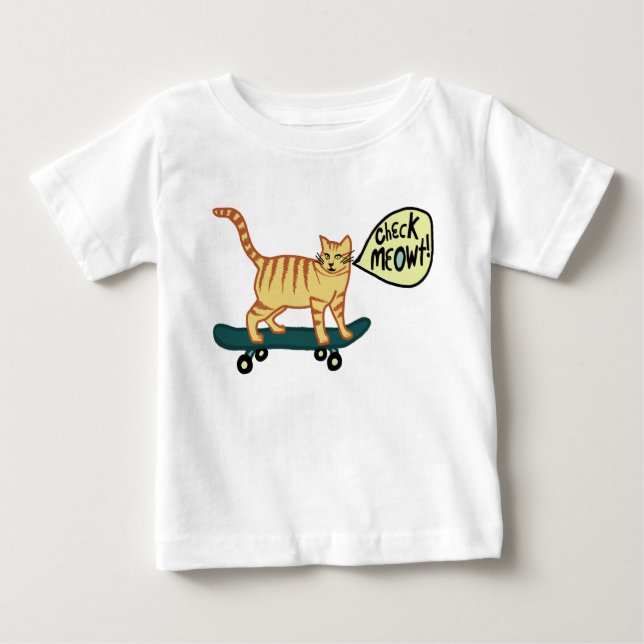 Camiseta Para Bebê Check Meowt Punny Skateboard Tabby Cat T-Shirt (Frente)