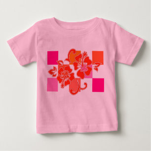 Camiseta Para Bebê Checkerboard Hibiscus Hawaiian Floral
