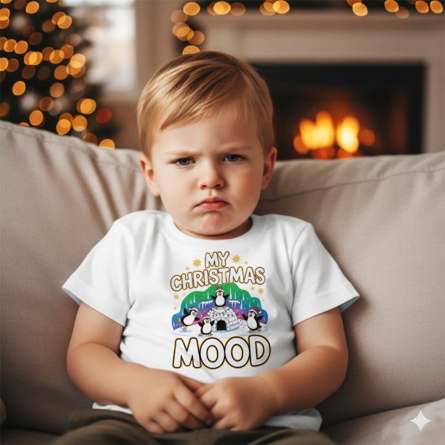 Camiseta Para Bebê Cheerful Black Festive Penguin Igloo Christmas (Criador carregado)