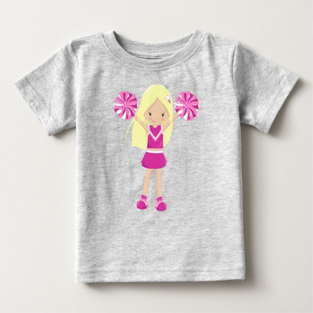 Camiseta Para Bebê Cheerleaderes, Garota Bonita, Cabelo Louro, Lidera (Frente)