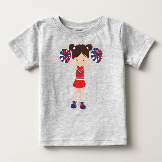 Camiseta Para Bebê Cheerleaders, Garota Bonita, Cabelo Castanho, Chee (Frente)