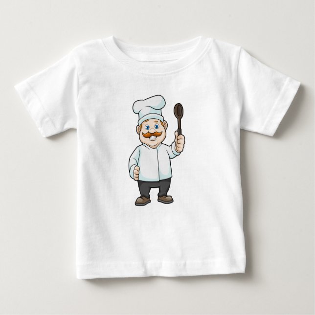 Camiseta Para Bebê Chef com chapéu e colher de sopa de chef (Frente)