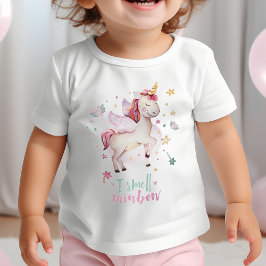 Camiseta Para Bebê Cheira Rainbow Fairytale Garota Unicorn