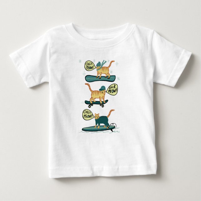 Camiseta Para Bebê Cheque Meowt! Tabuleiro de Surf de skate Snowboard (Frente)