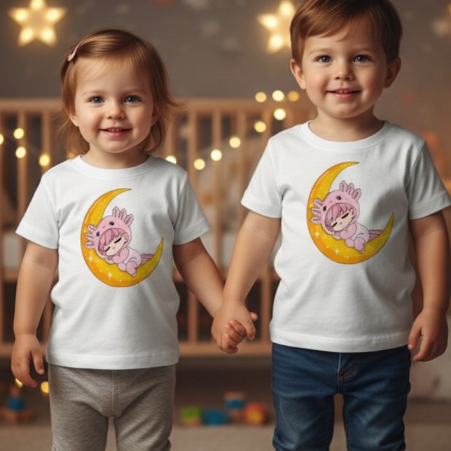 Camiseta Para Bebê Chibi Axolotl Sleeping Moon Baby T-Shirt (Criador carregado)