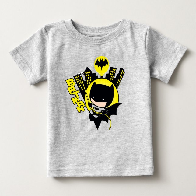 Camiseta Para Bebê Chibi Batman Escalando A Cidade (Frente)