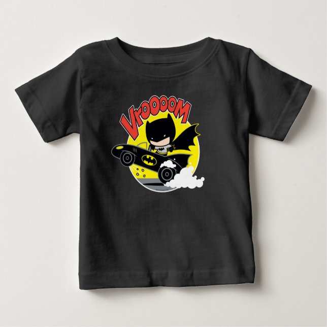 Camiseta Para Bebê Chibi Batman No Batmobile (Frente)