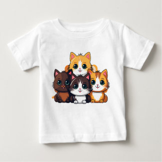 Camiseta Para Bebê Chibi Cat Squad Sticker – Adorable Furry Friends C