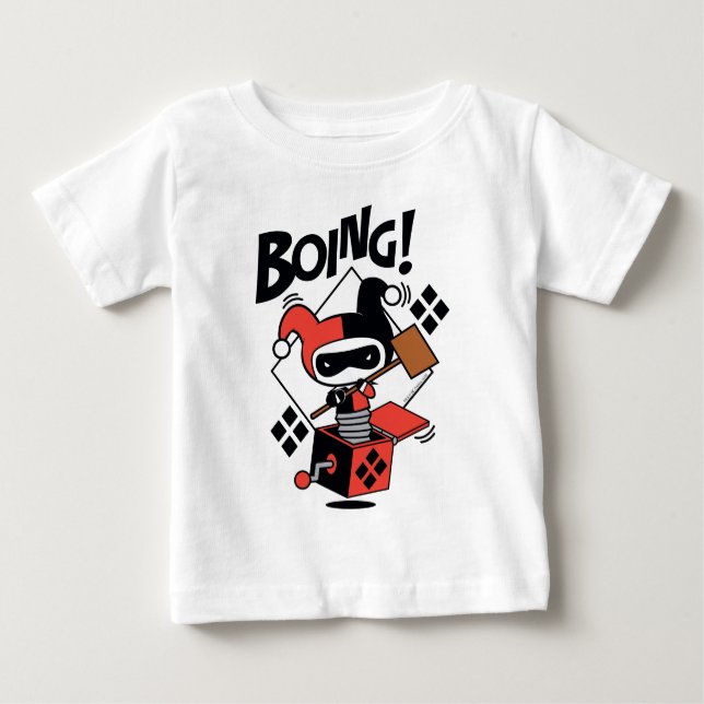 Camiseta Para Bebê Chibi Harley-Quinn-In-A-Box Com Martelo (Frente)