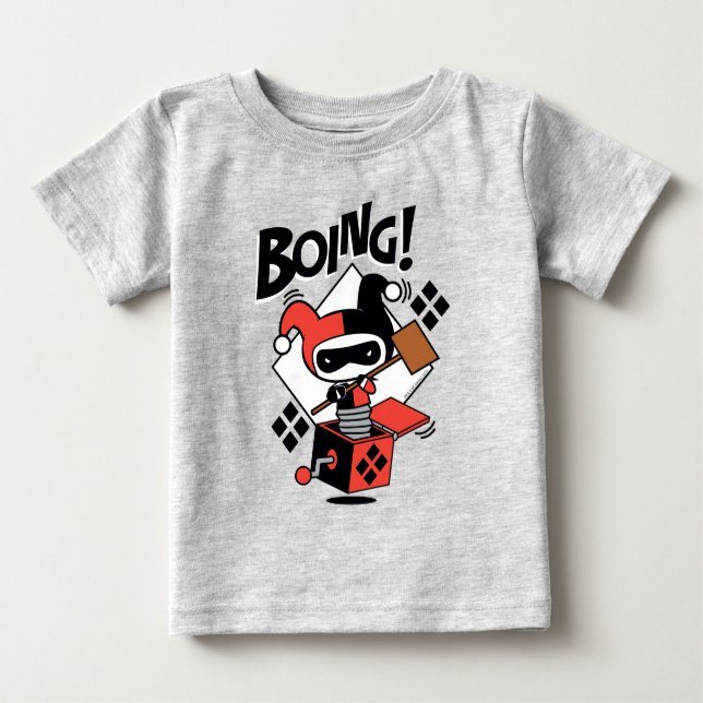 Camiseta Para Bebê Chibi Harley-Quinn-In-A-Box Com Martelo (Frente)