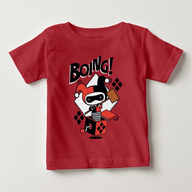 Camiseta Para Bebê Chibi Harley-Quinn-In-A-Box Com Martelo (Frente)