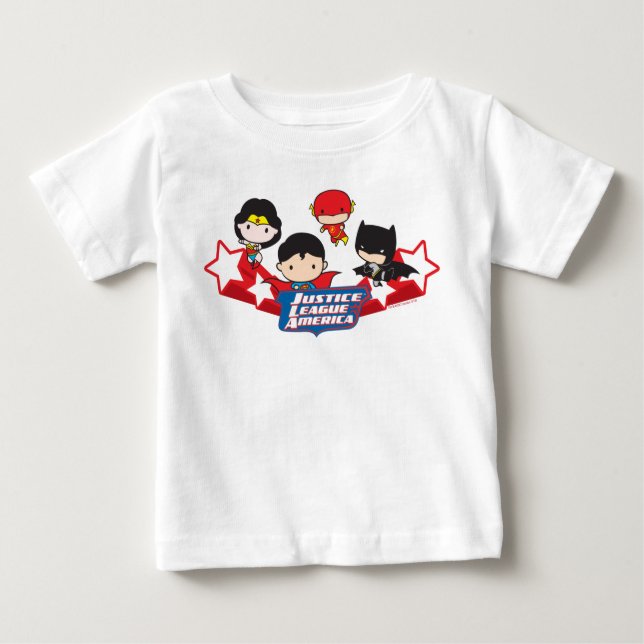 Camiseta Para Bebê Chibi Justice League of America Stars (Frente)