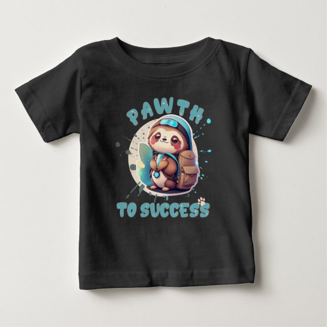 Camiseta Para Bebê Chibi Kawaii Sloth Name Ano escolar nas costas (Frente)