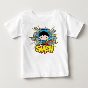 Camiseta Para Bebê Chibi Super-Homem Esmagando Pela Parede De Brick