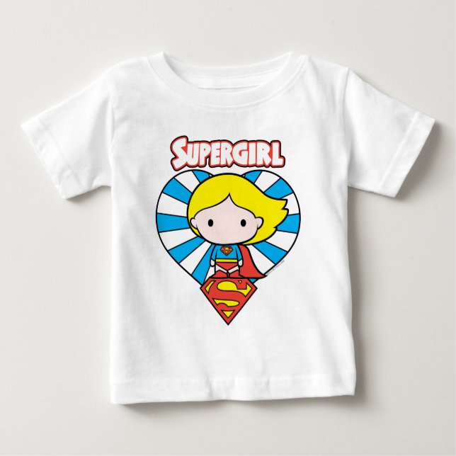 Camiseta Para Bebê Chibi Supergirl Starburst Heart and Logo (Frente)