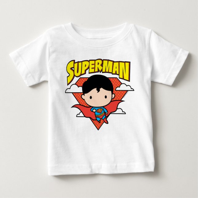 Camiseta Para Bebê Chibi Superman Bolinhas Shield e Nome (Frente)